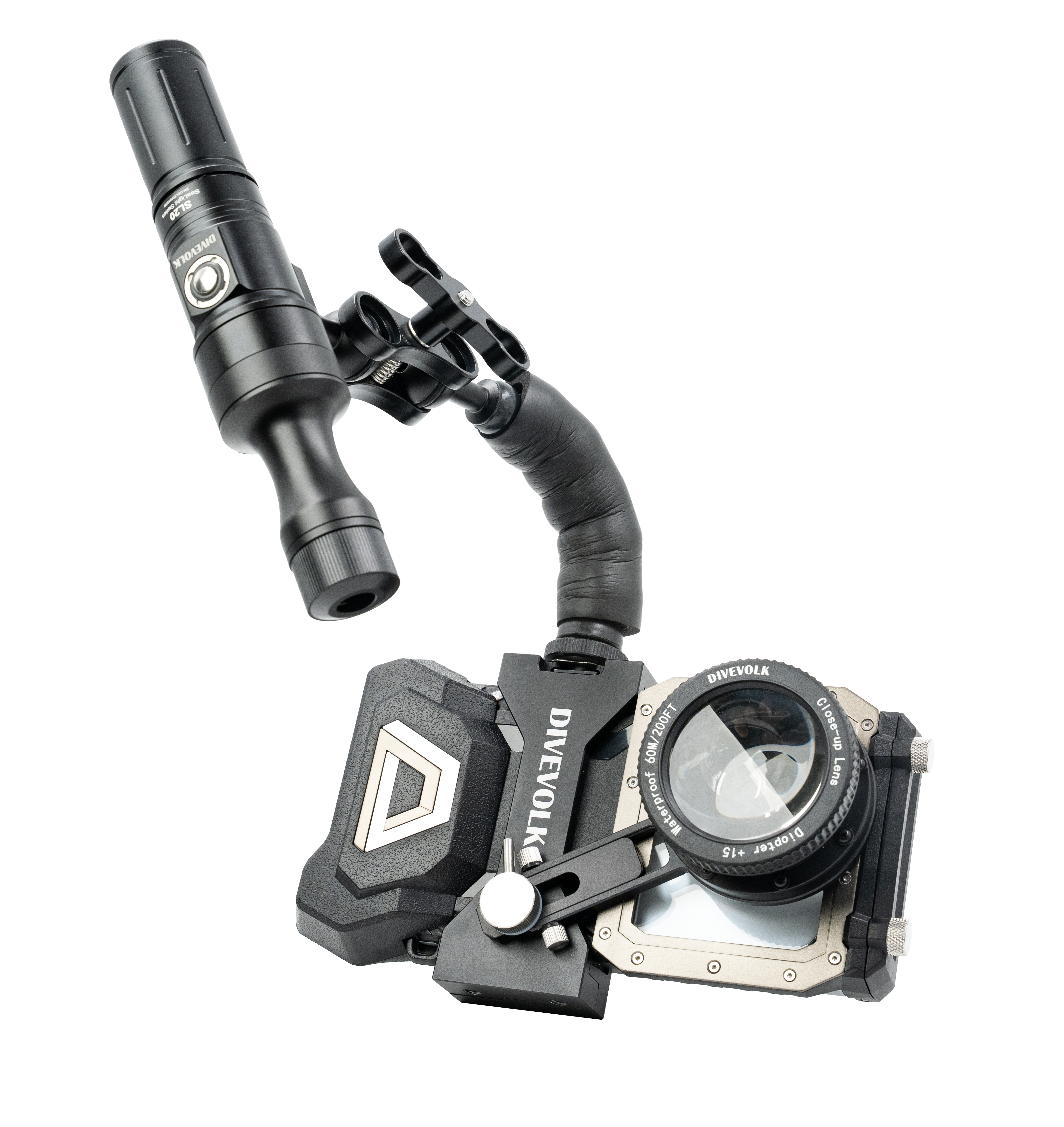 DiveVolk underwater light mount arm. Diving photo equipment.