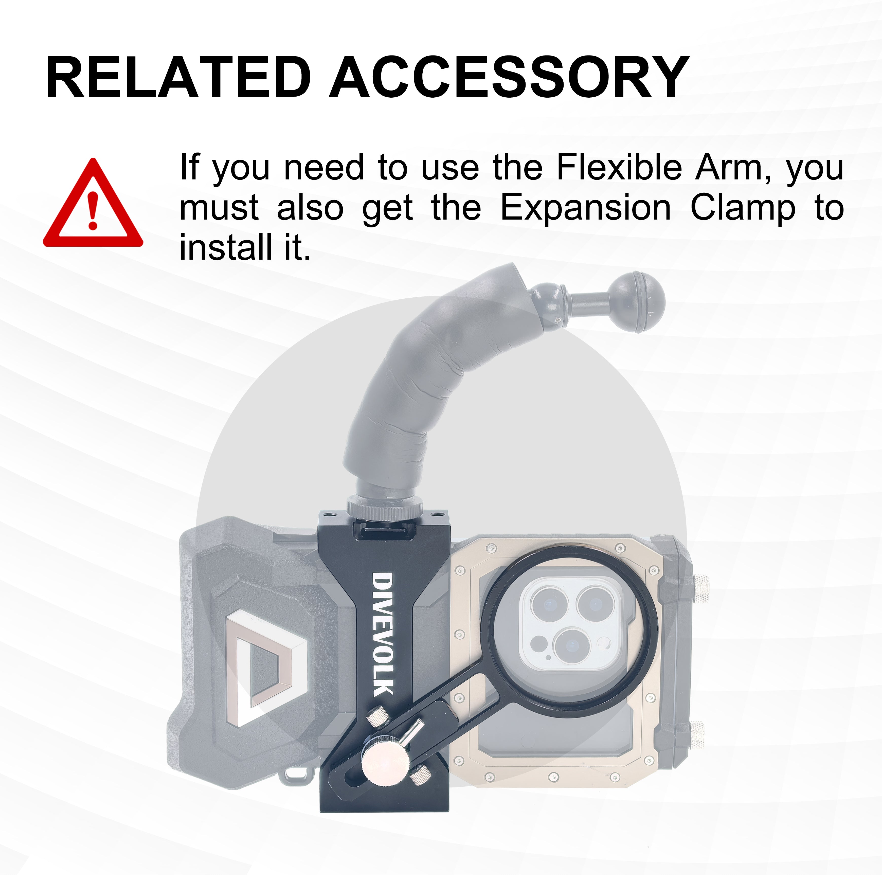 DiveVolk underwater light mount arm. Expansion clamp required.