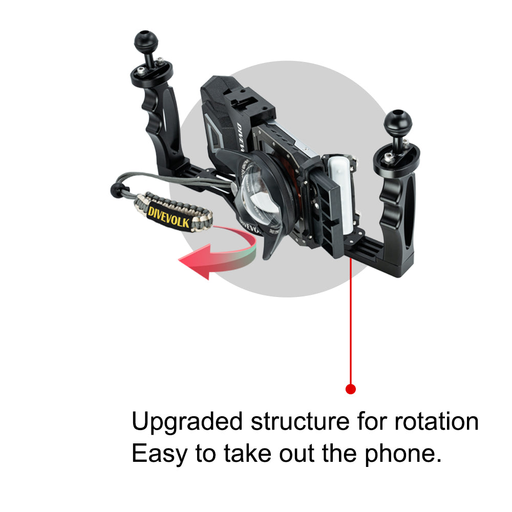 DIVEVOLK Dual Handle Tray for smartphone underwater housing, compact camera housing, action camera, Gopro, DJI Action, Insta360