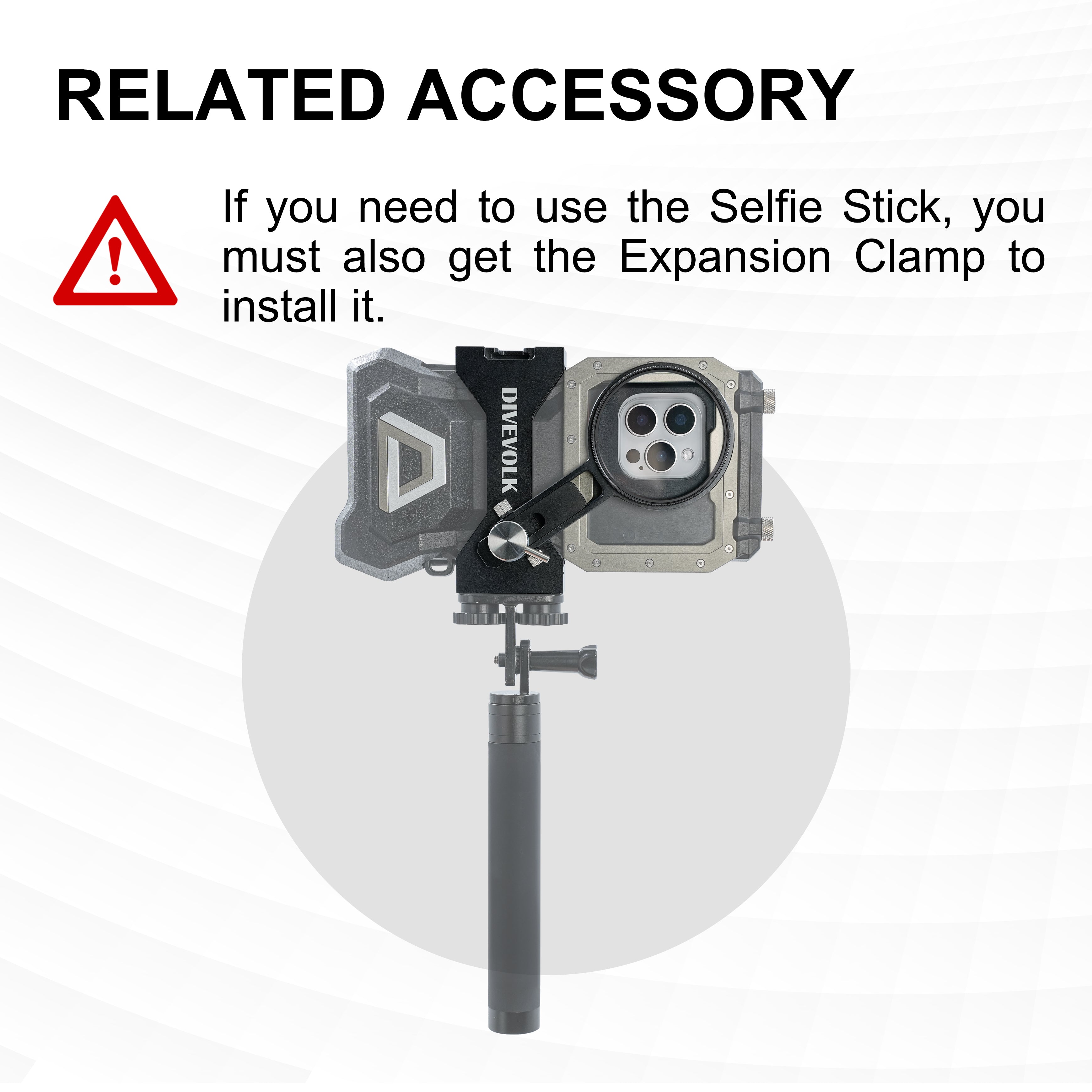 DiveVolk SeaTouch 4 Max selfie stick with clamp.